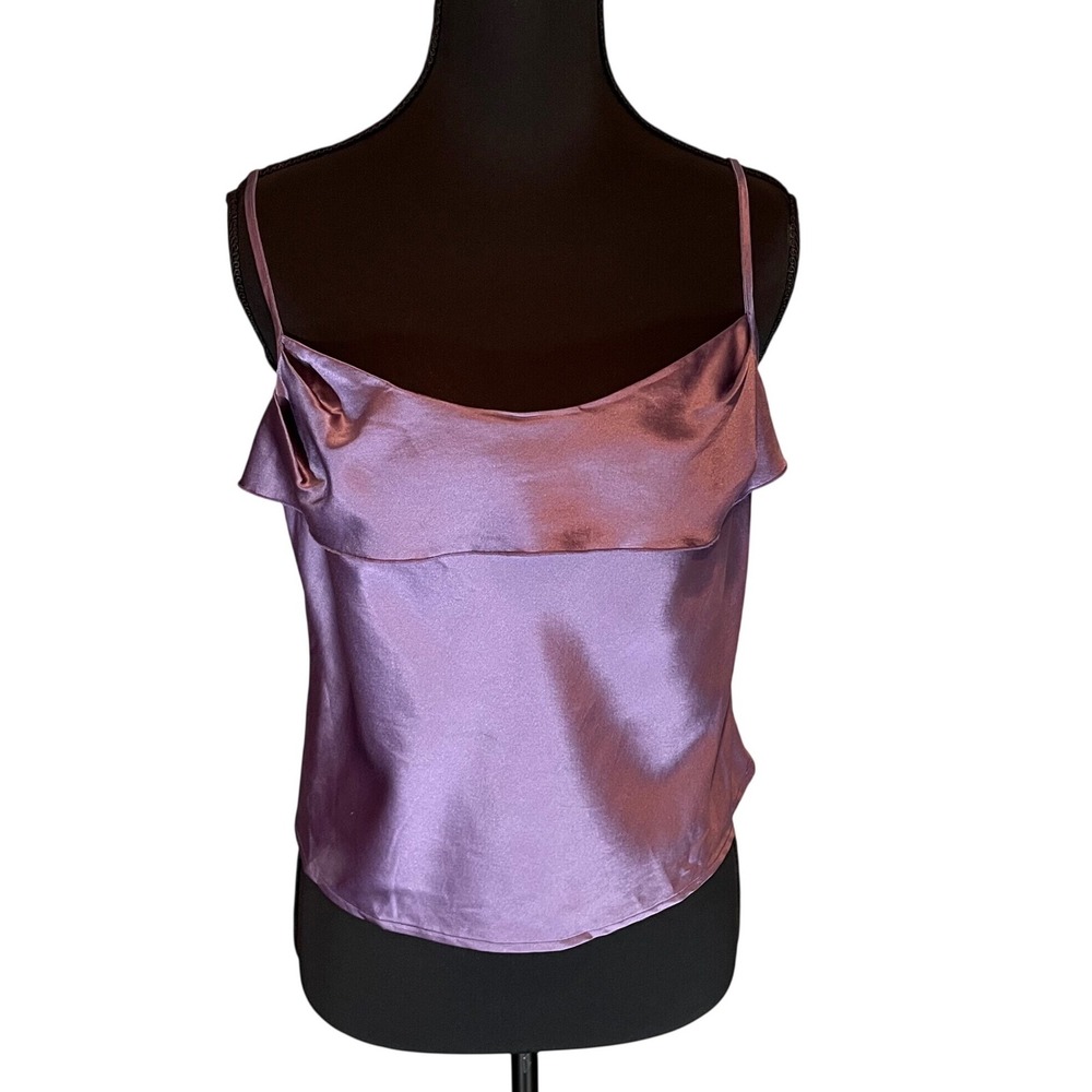 Silk Purple Satin Cowl Neck Cami Tank Top V Back  M Y2K Dainty Whimsigoth Witchy